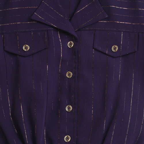 Purple Sleeveless Embellished Crop Shirt TG6248