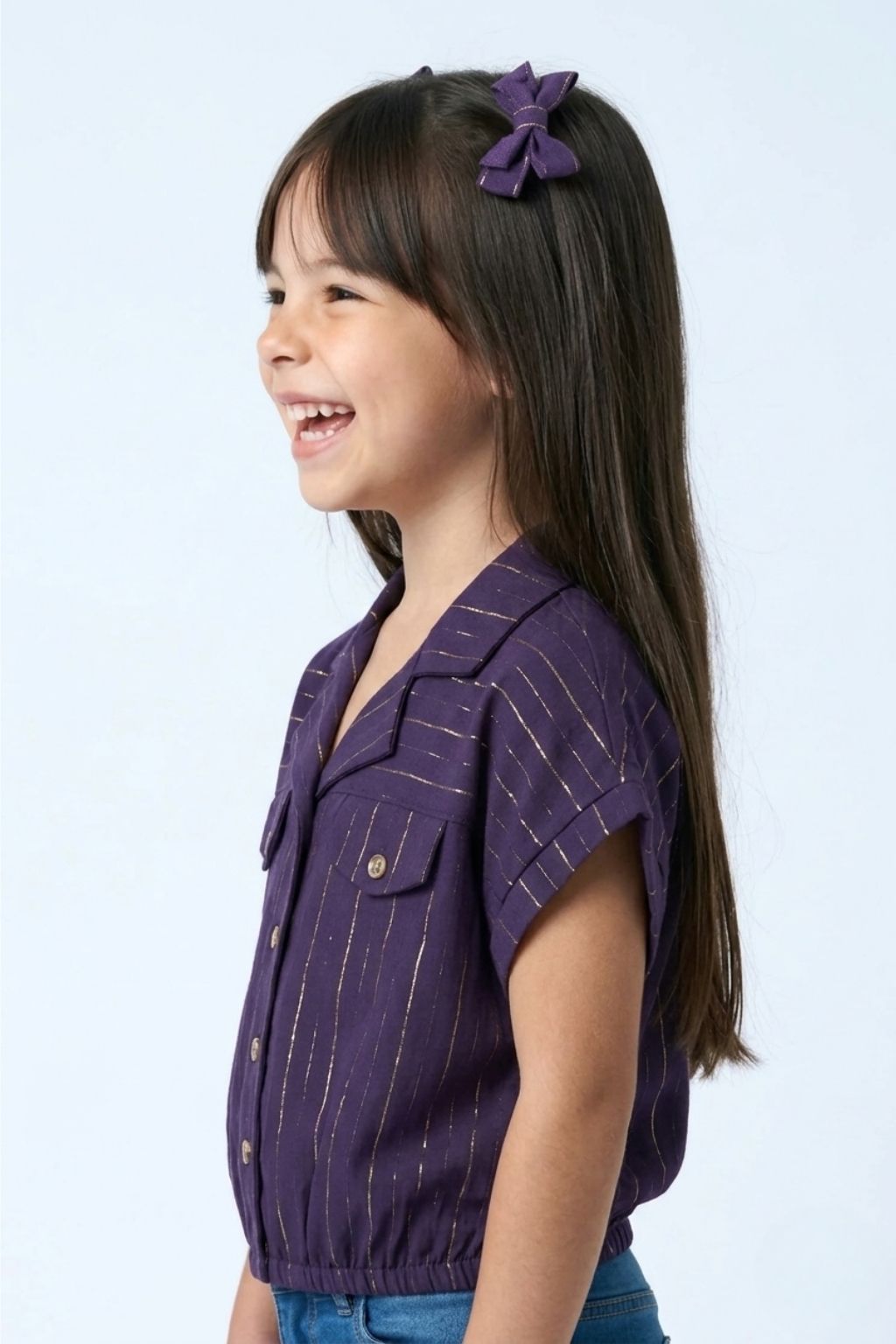 Purple Sleeveless Embellished Crop Shirt TG6248