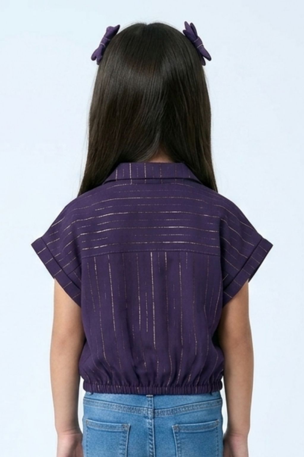 Purple Sleeveless Embellished Crop Shirt TG6248