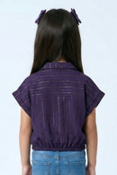 Purple Sleeveless Embellished Crop Shirt TG6248