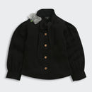 Black Bow Tie Party Shirt with Floral Brooch TG6271