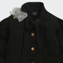 Black Bow Tie Party Shirt with Floral Brooch TG6271