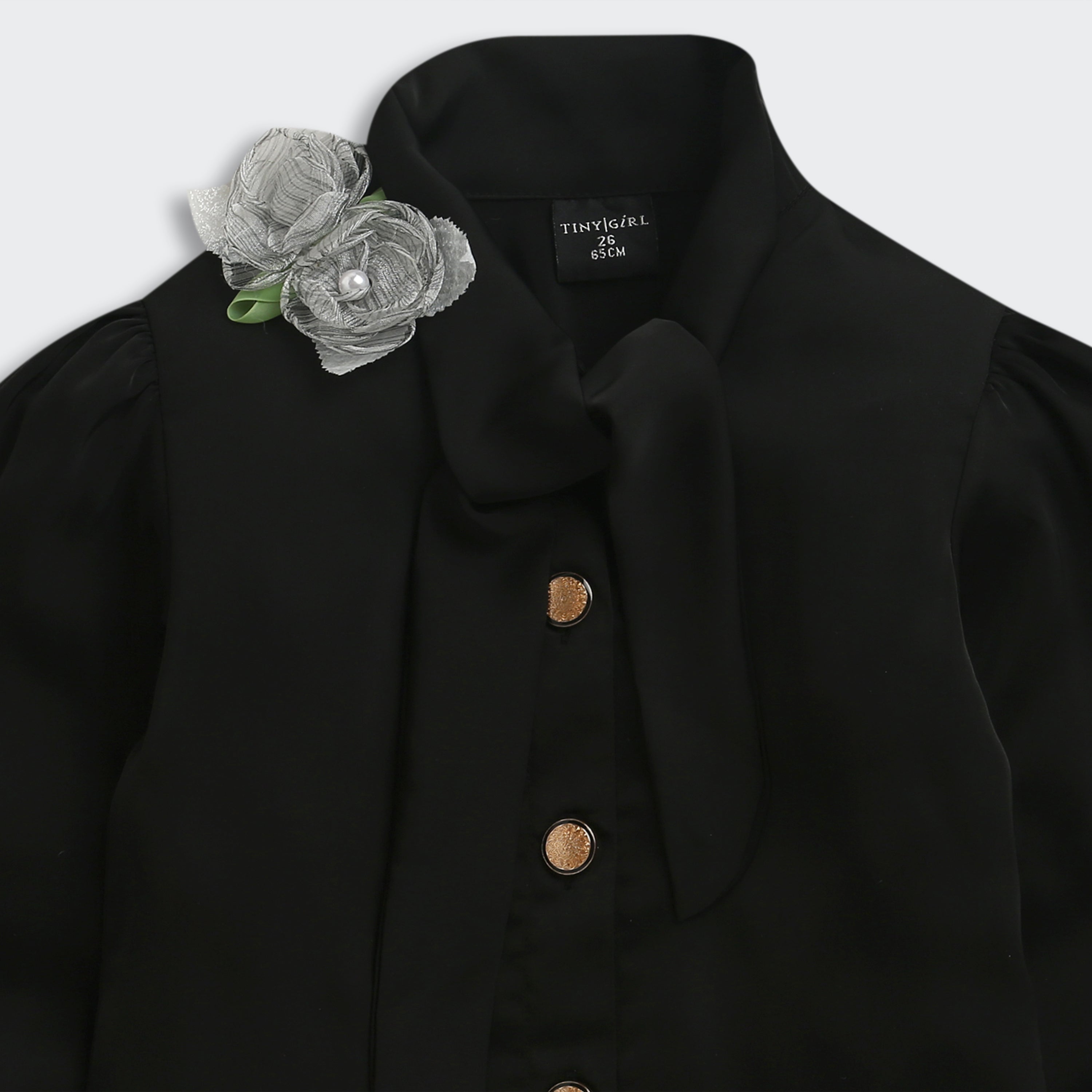 Black Bow Tie Party Shirt with Floral Brooch TG6271