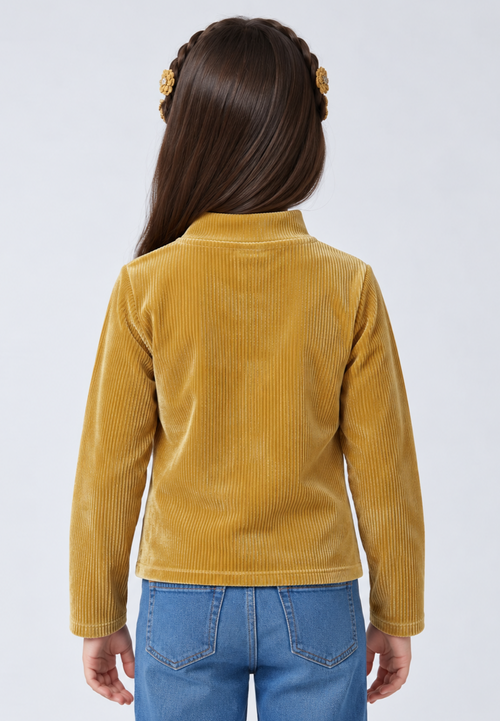Mustard Ribbed Velvet Floral High Neck Top TG6280