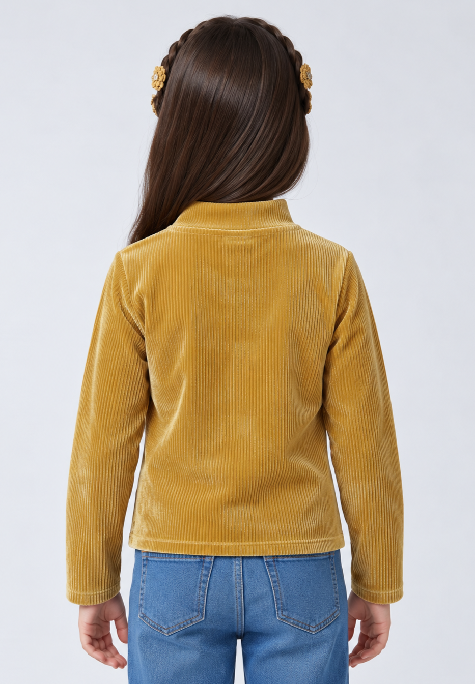 Mustard Ribbed Velvet Floral High Neck Top TG6280