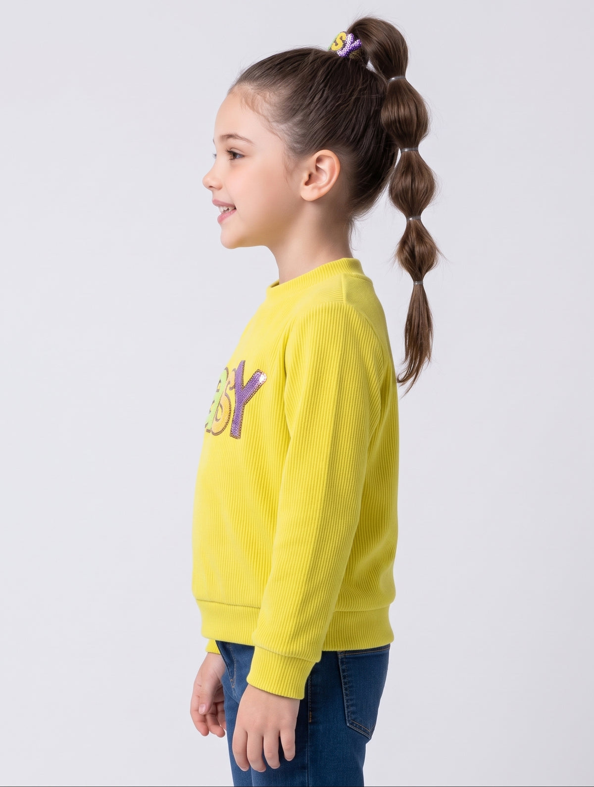 Mustard Yellow Ribbed Sequin Sweatshirt TG6296