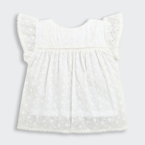 Girls White Fancy Lace Yoke Top TG6335