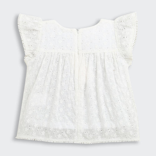 Girls White Fancy Lace Yoke Top TG6335