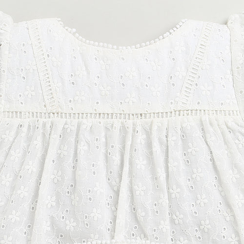 Girls White Fancy Lace Yoke Top TG6335