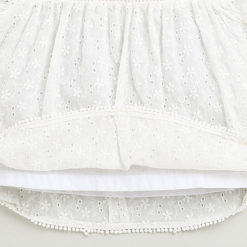 Girls White Fancy Lace Yoke Top TG6335