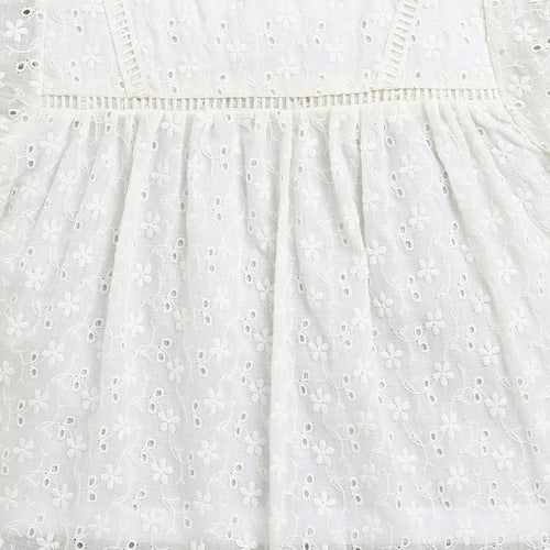 Girls White Fancy Lace Yoke Top TG6335