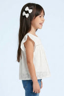 Girls White Fancy Lace Yoke Top TG6335