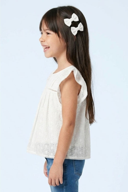 Girls White Fancy Lace Yoke Top TG6335