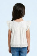 Girls White Fancy Lace Yoke Top TG6335