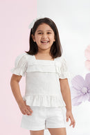 Kids White Puff Sleeve Top TG6338
