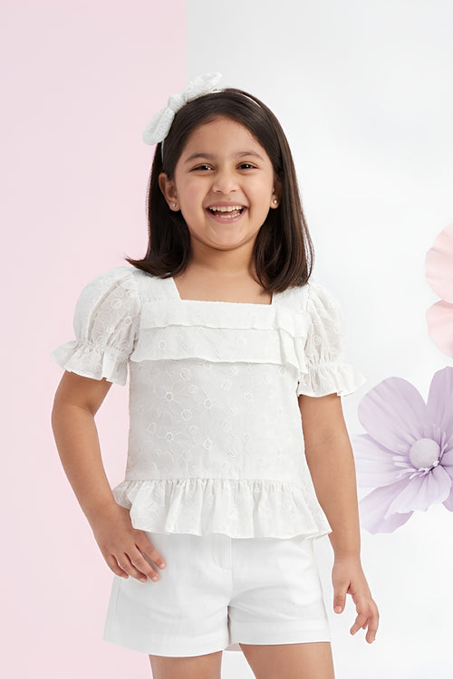 Kids White Puff Sleeve Top TG6338