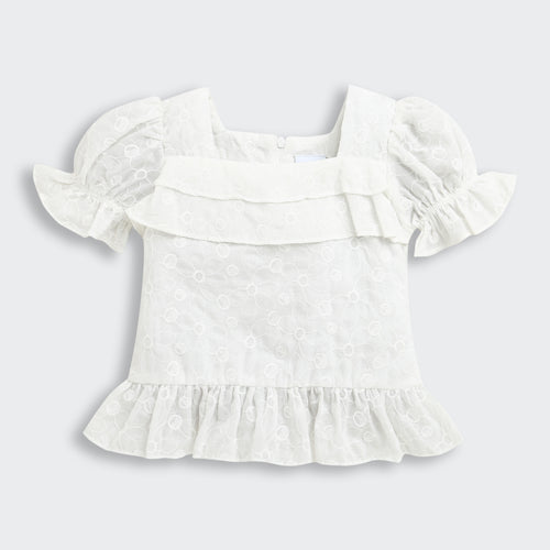 Kids White Puff Sleeve Top TG6338