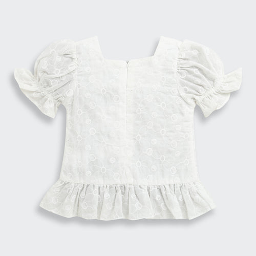 Kids White Puff Sleeve Top TG6338