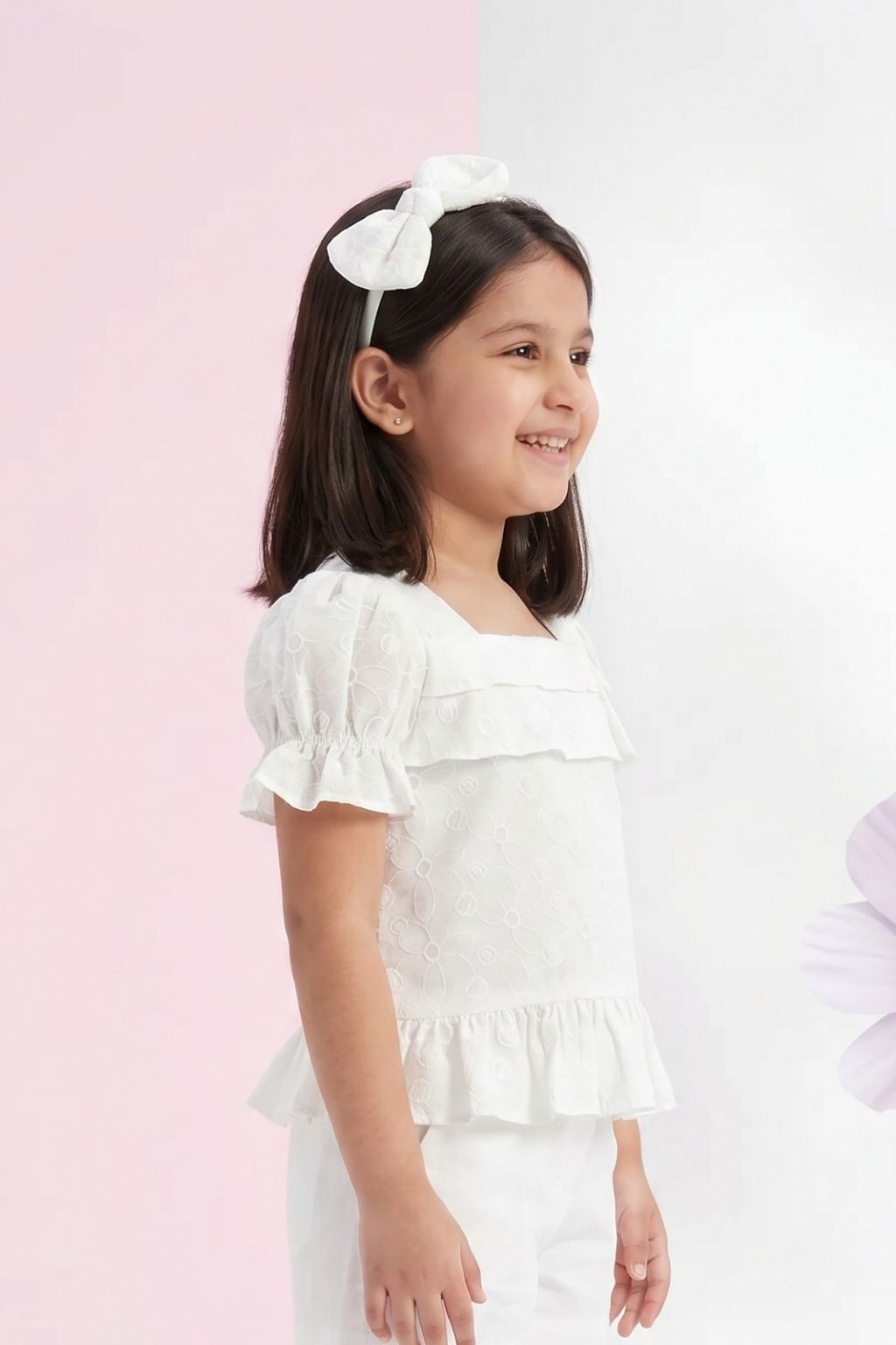 Kids White Puff Sleeve Top TG6338