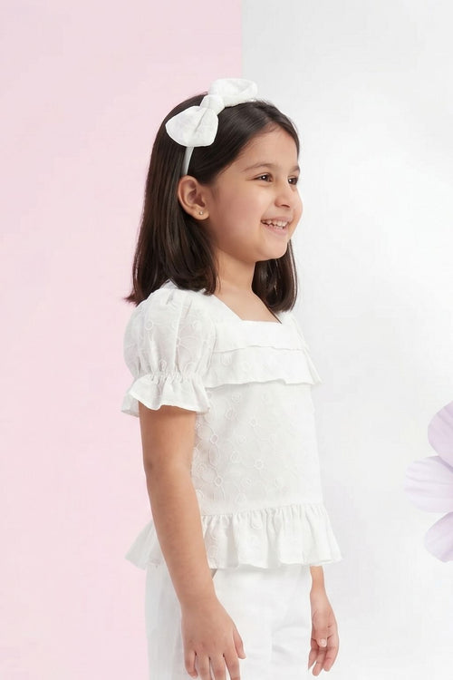 Kids White Puff Sleeve Top TG6338