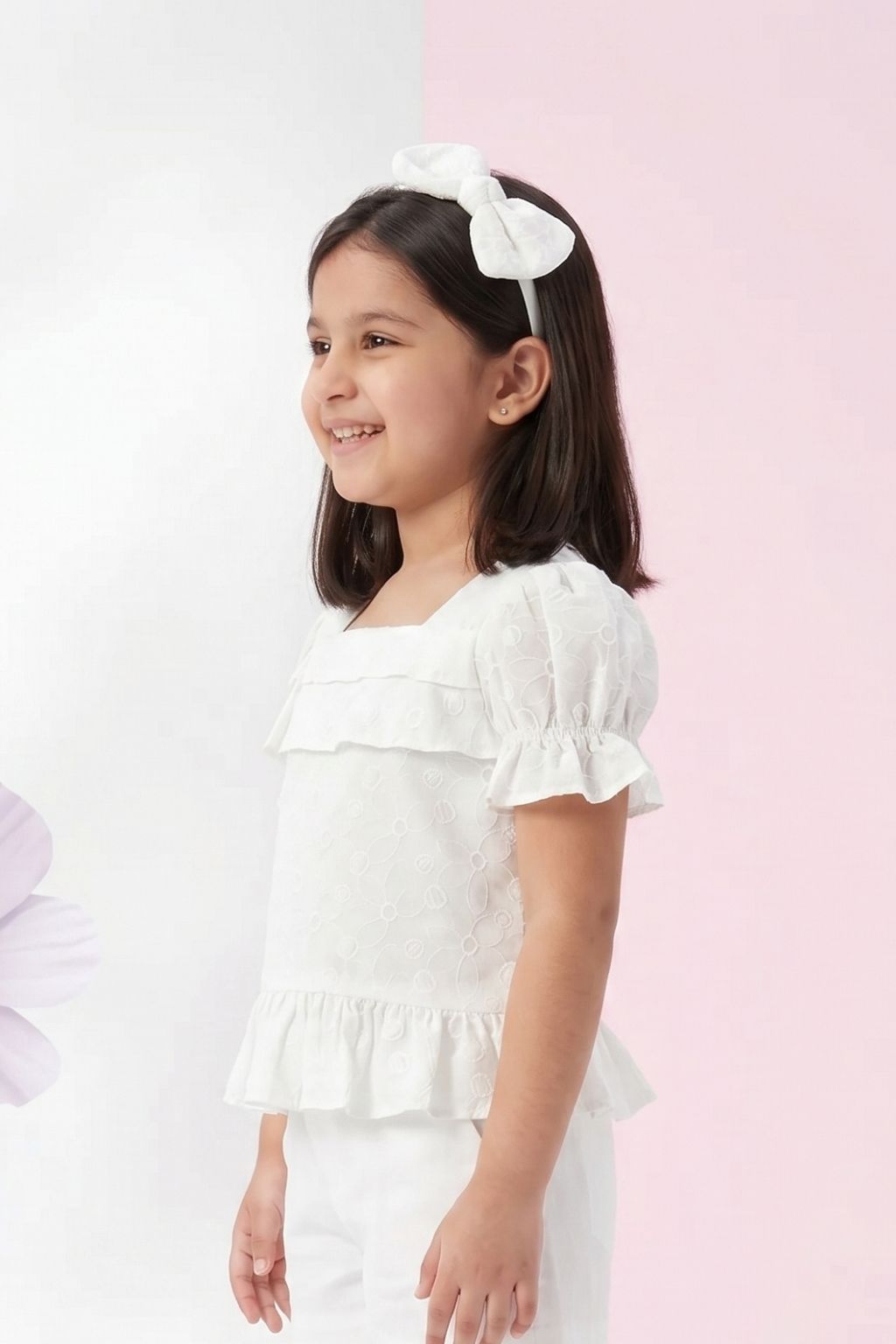 Kids White Puff Sleeve Top TG6338