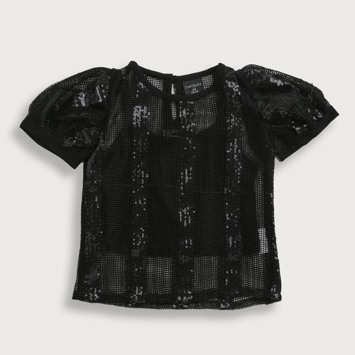 Girls Black Lace Party Top TG6341