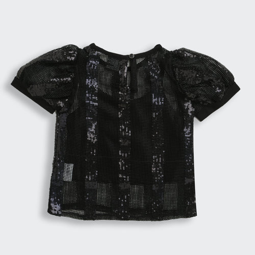 Girls Black Lace Party Top TG6341