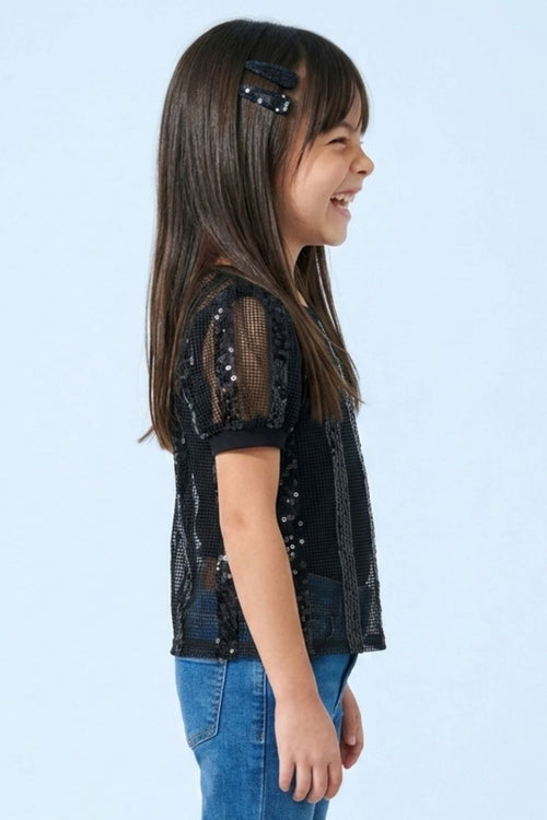 Girls Black Lace Party Top TG6341