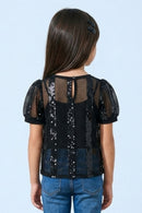 Girls Black Lace Party Top TG6341