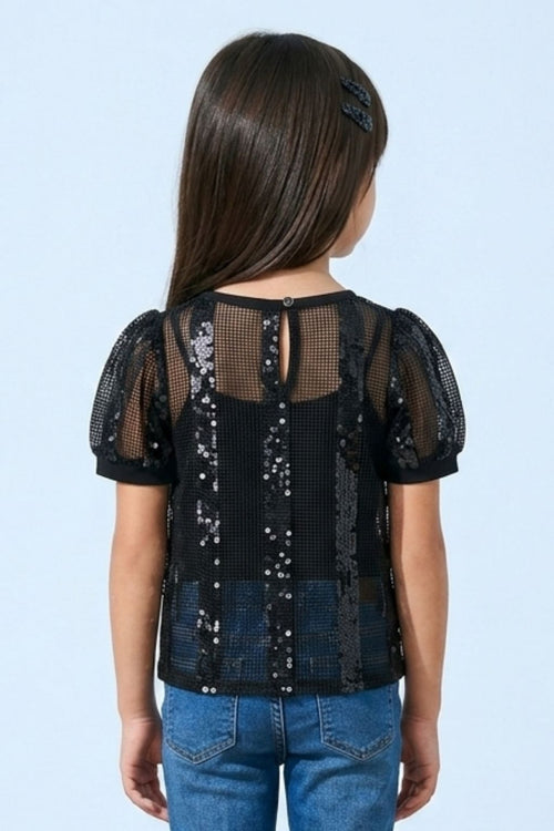 Girls Black Lace Party Top TG6341
