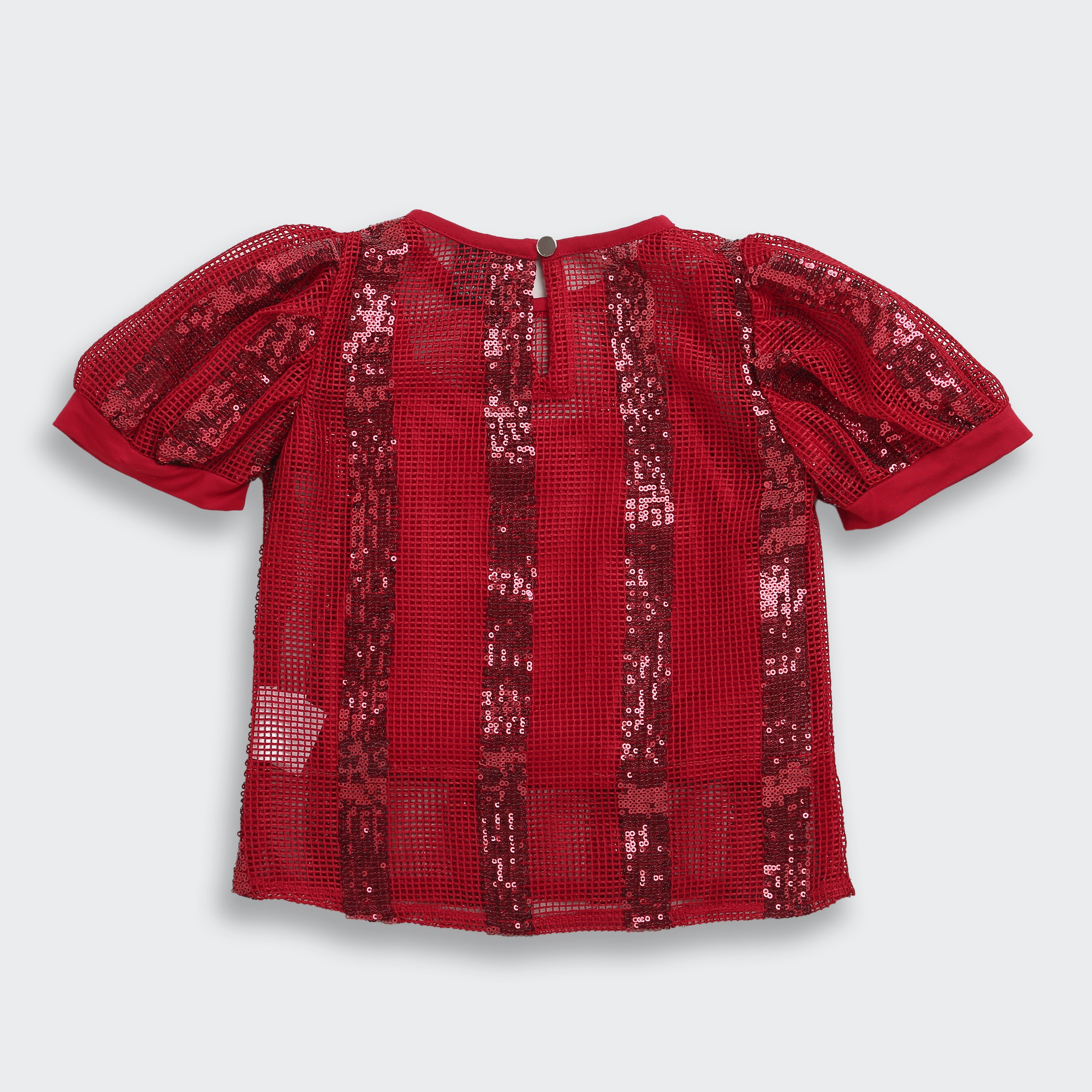 Girls Maroon Lace Puff Sleeve Top