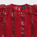 Girls Maroon Lace Puff Sleeve Top