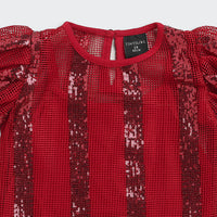 Girls Maroon Lace Puff Sleeve Top