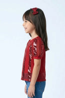 Maroon Lace Puff Sleeve Top TG6341