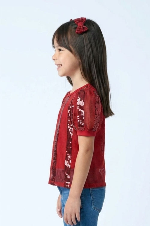 Maroon Lace Puff Sleeve Top TG6341