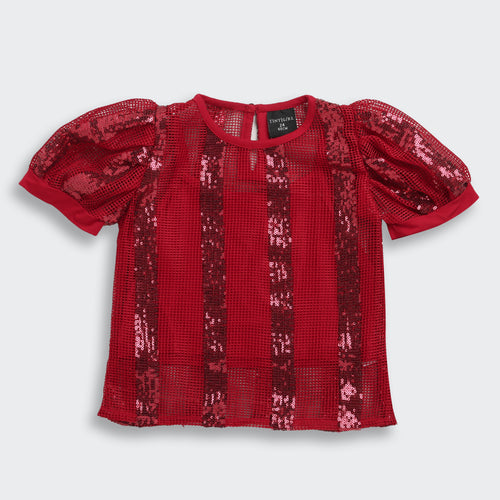 Maroon Lace Puff Sleeve Top TG6341
