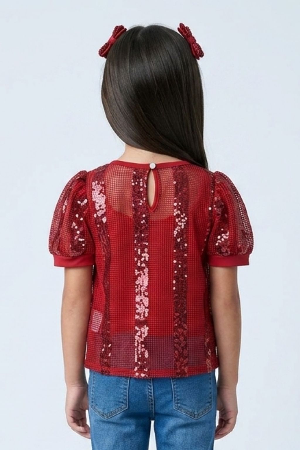 Maroon Lace Puff Sleeve Top TG6341