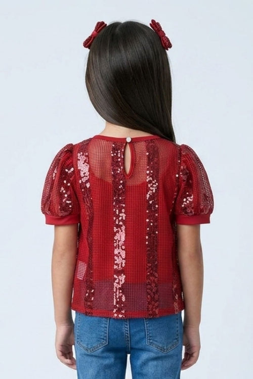 Maroon Lace Puff Sleeve Top TG6341