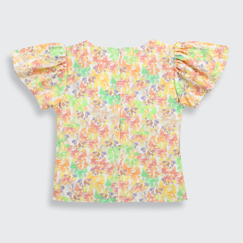 Pastel Floral Flutter Sleeve Top TG6342