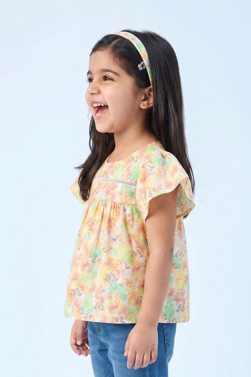 Pastel Floral Flutter Sleeve Top TG6342
