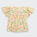 Pastel Floral Flutter Sleeve Top for Girls
