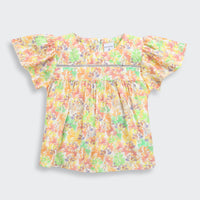 Pastel Floral Flutter Sleeve Top for Girls