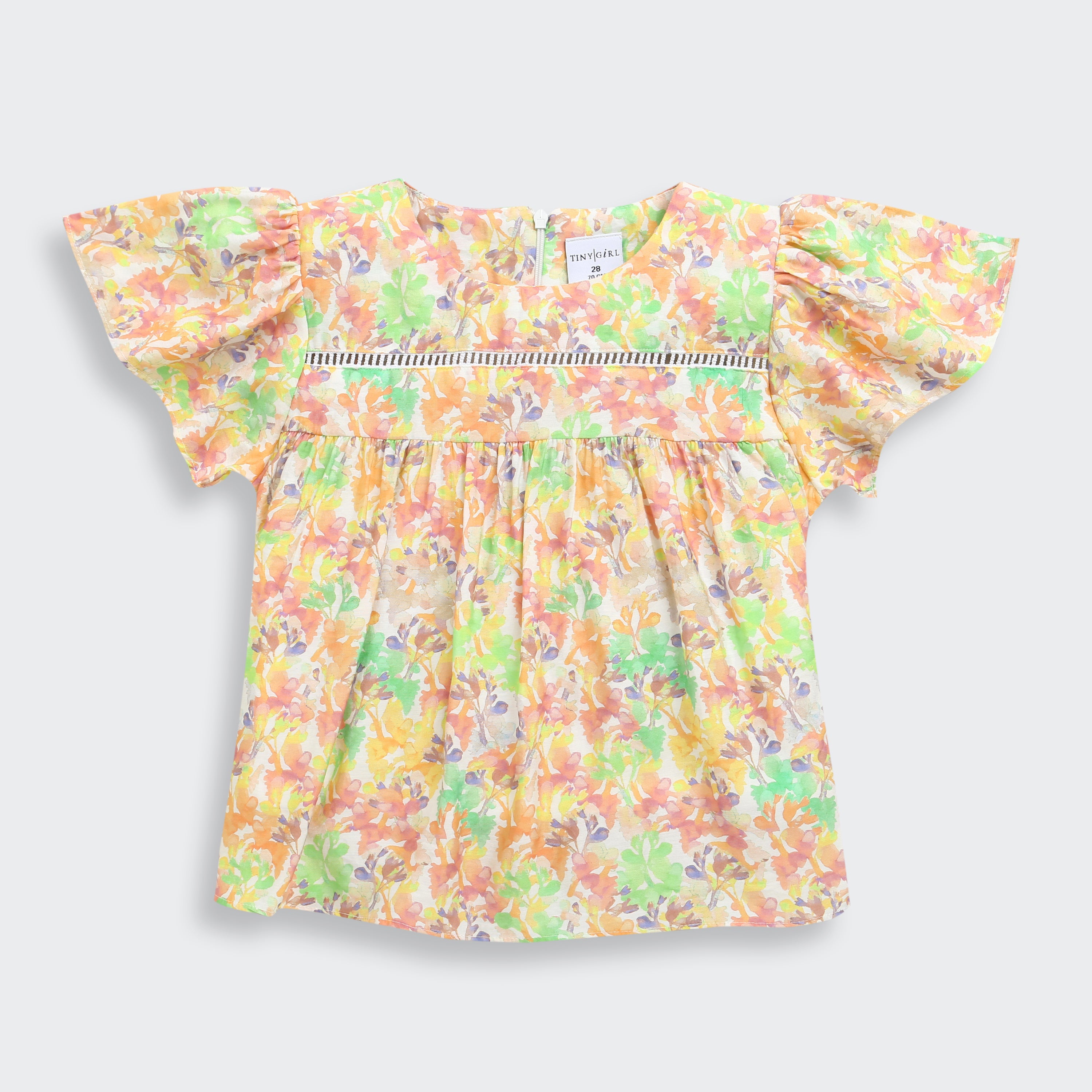 Pastel Floral Flutter Sleeve Top for Girls