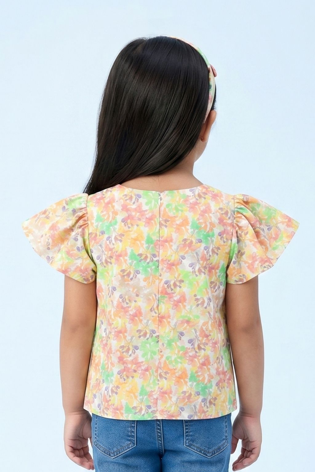 Pastel Floral Flutter Sleeve Top TG6342