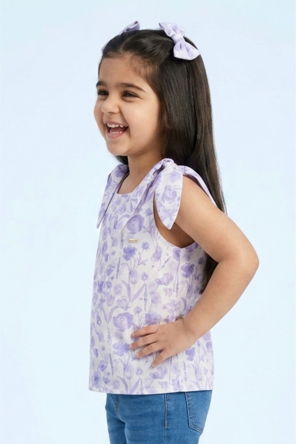 Partywear Lavender Floral Tie-Shoulder Top TG6343