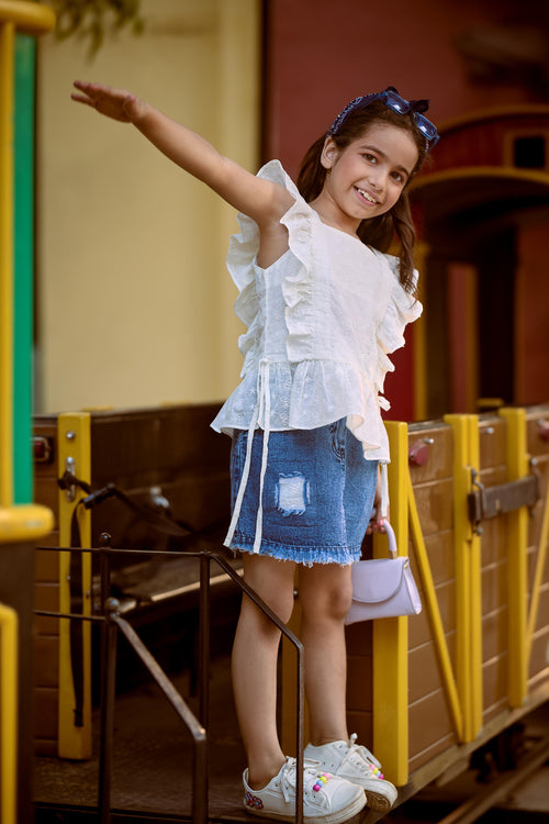 White Eyelet Frill Strap Top TG6346