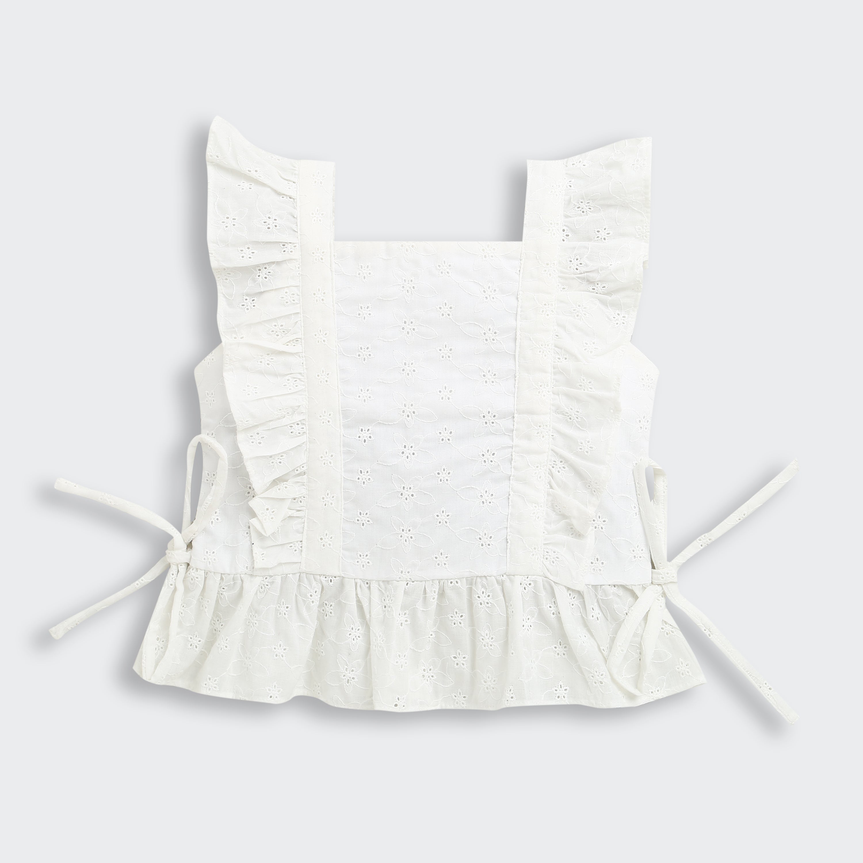 White Eyelet Frill Strap Top