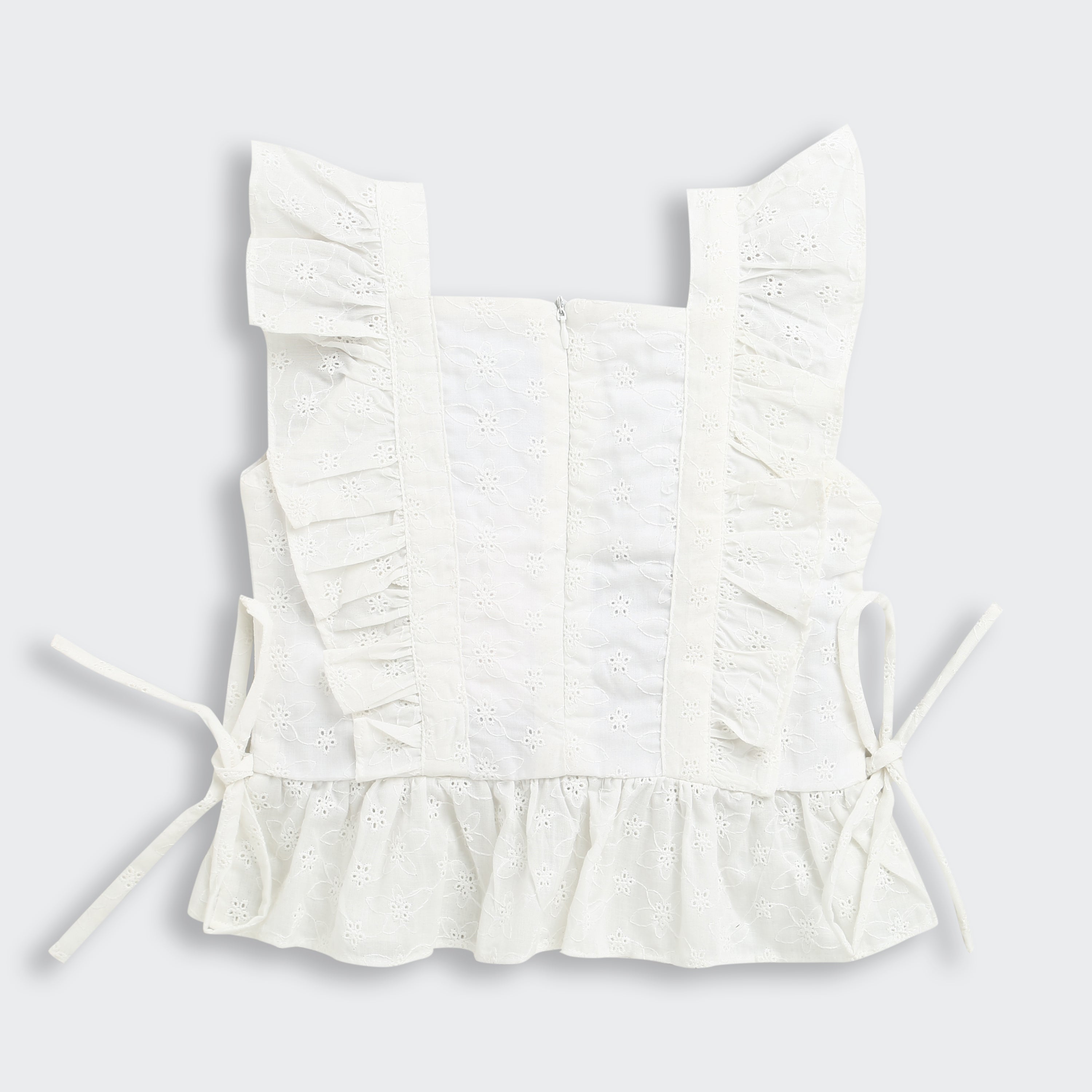 White Eyelet Frill Strap Top