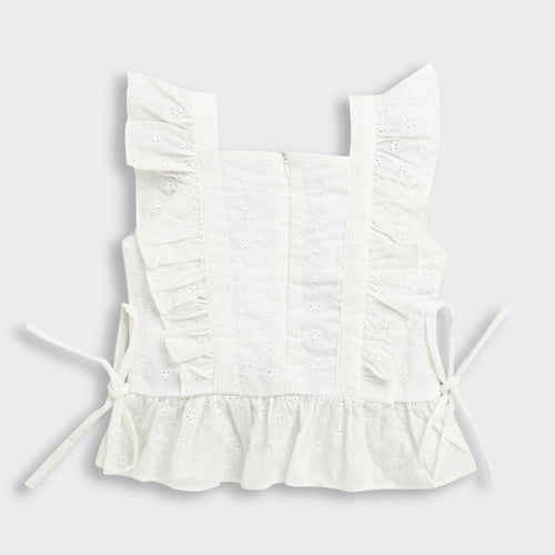 White Eyelet Frill Strap Top TG6346