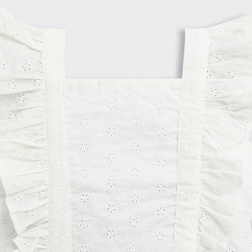 White Eyelet Frill Strap Top TG6346